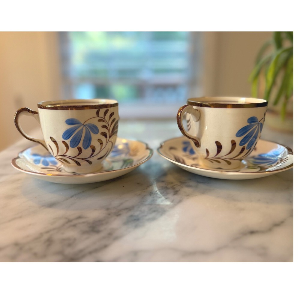 Vtg 40s Gray's Pottery Stoke-on-Trent England Tea Cup and Saucer Set of 2 Copper